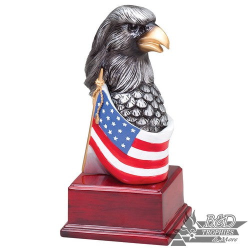 Full Color Silver Eagle Head with Flag on Rosewood Base