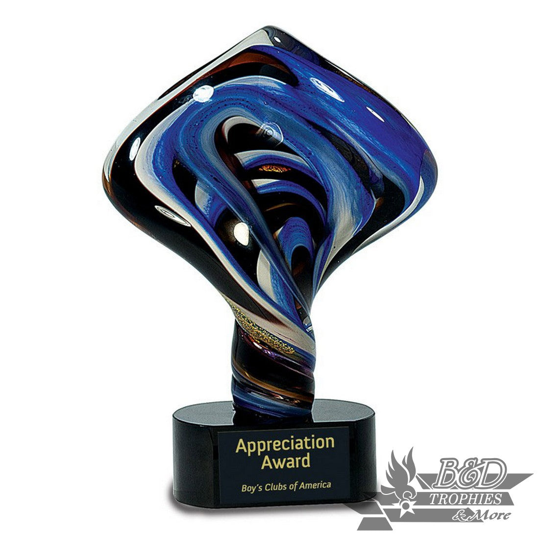Diamond Twist Art Glass Award - Blue