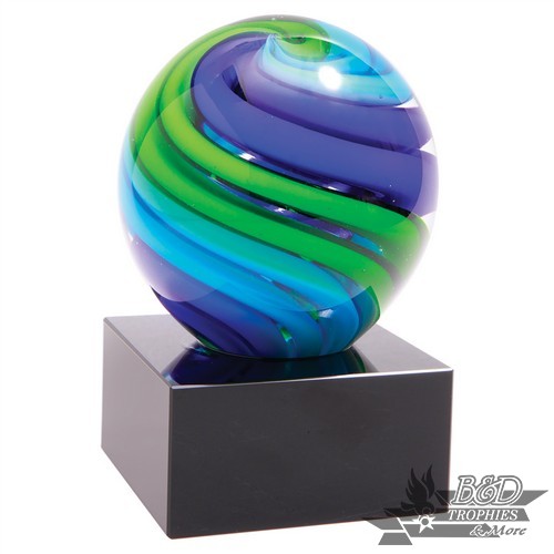 Two-Tone Blue & Green Sphere Art Glass Award