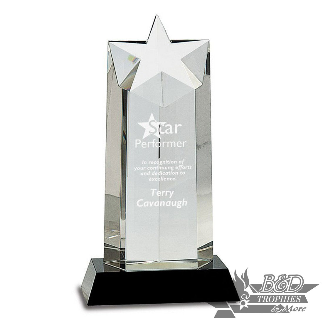 Crystal Star Column Award on Black Pedestal Base