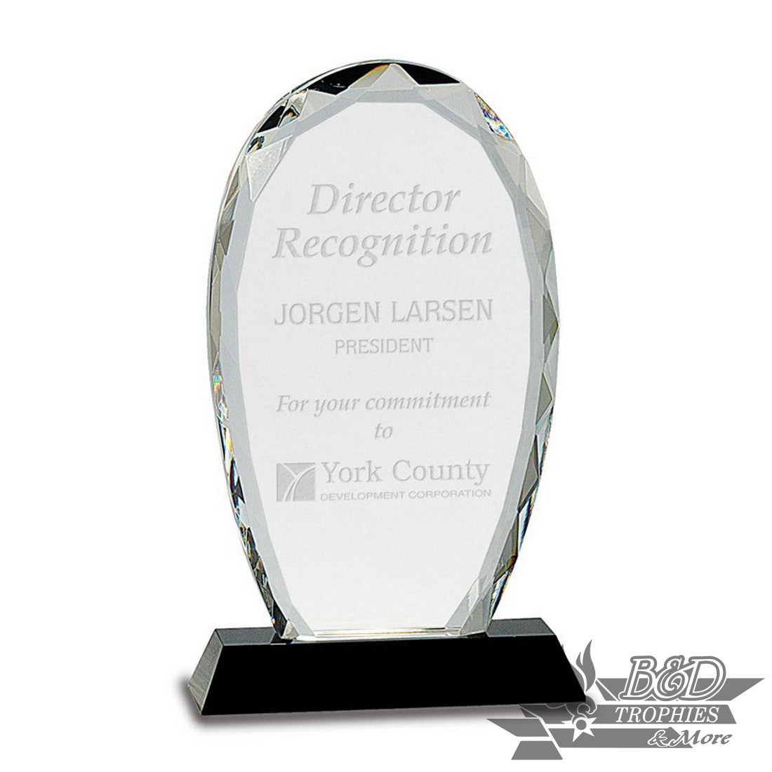 Oval Facet Crystal Award on Black Pedestal Base