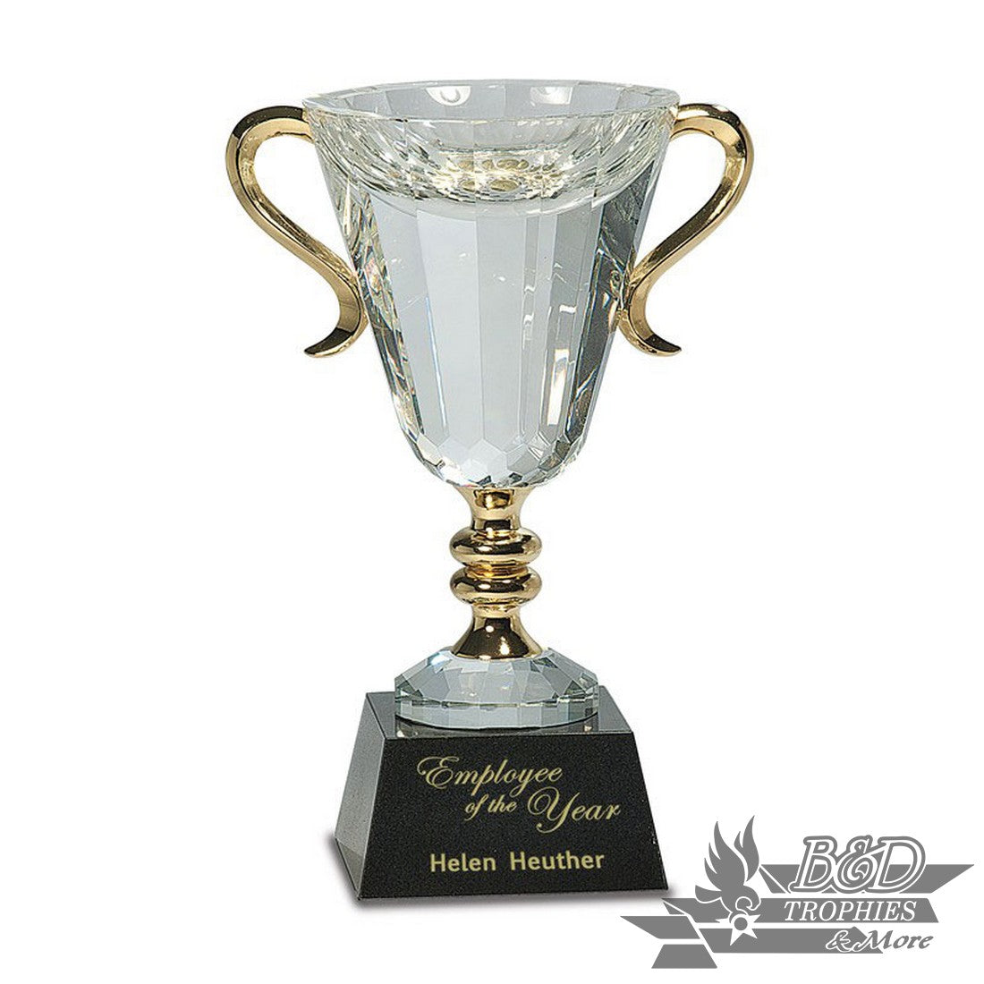 Crystal Cup Award with Gold Handles/Stem on Black Base