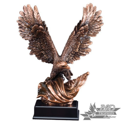 Bronzed Eagle with Flag on Black Base