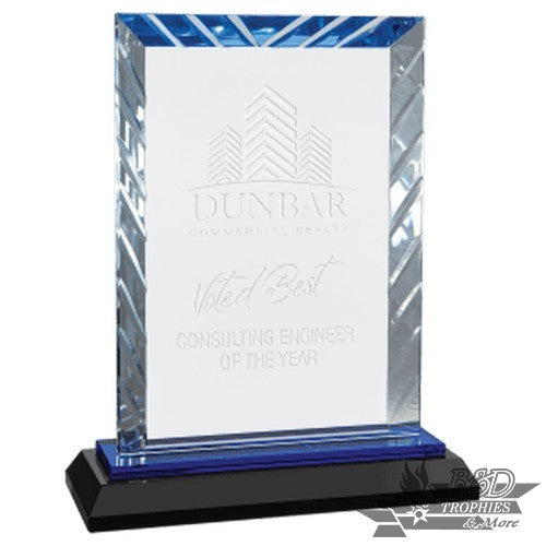 Blue Rectangle Glass on Black Base