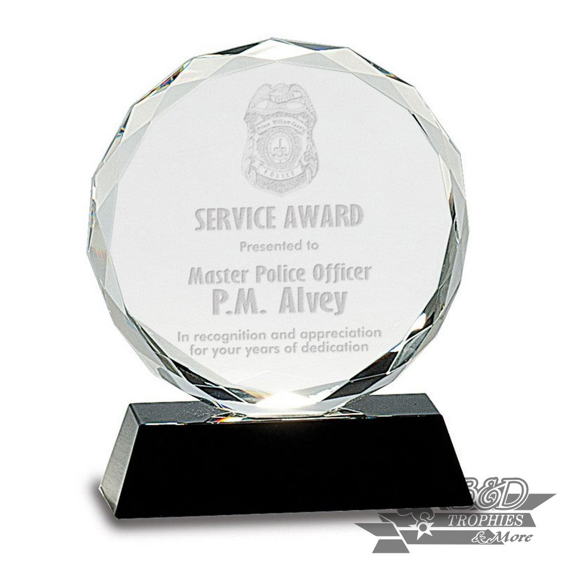 Round Facet Crystal Award on Black Pedestal Base
