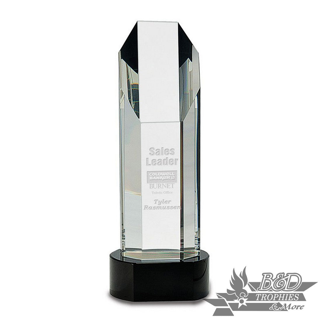 Clear Octagon Slant-Top Tower Award on Black Pedestal Base