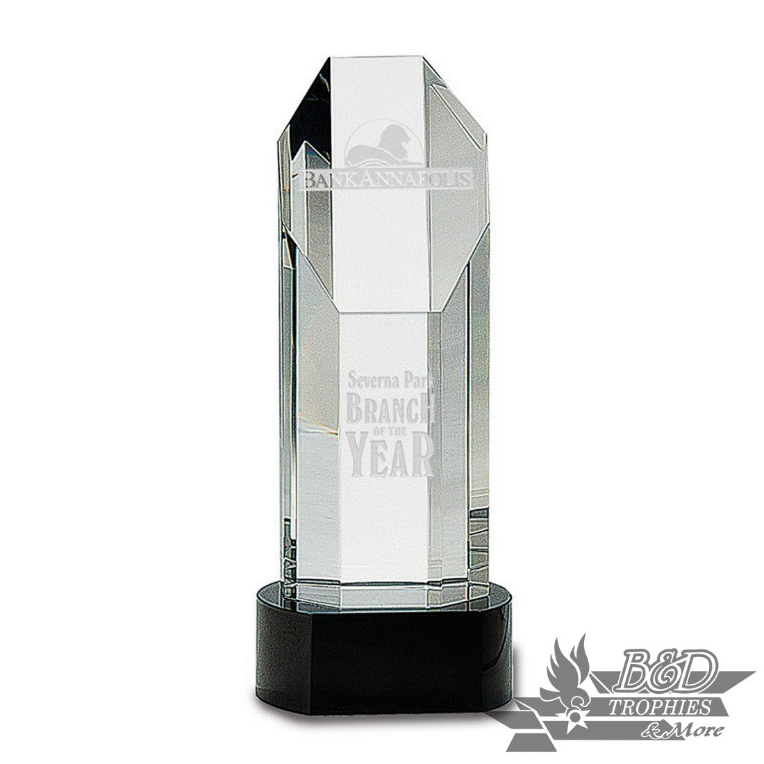 Clear Octagon Slant-Top Tower Award on Black Pedestal Base