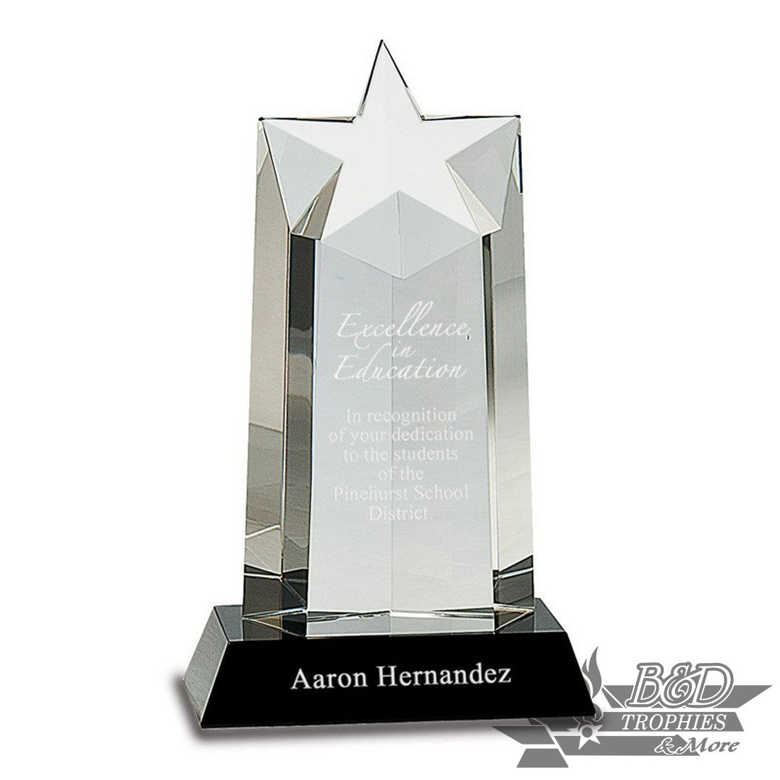 Crystal Star Column Award on Black Pedestal Base