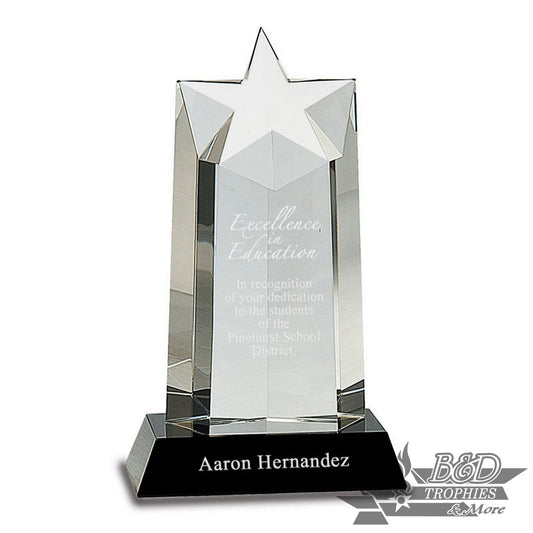 Crystal Star Column Award on Black Pedestal Base