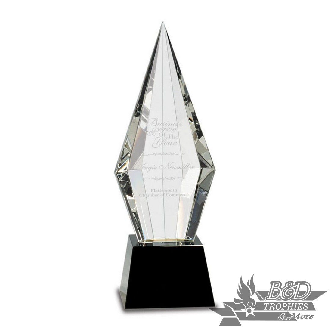 Obelisk Facet Crystal Award on Black Pedestal Base