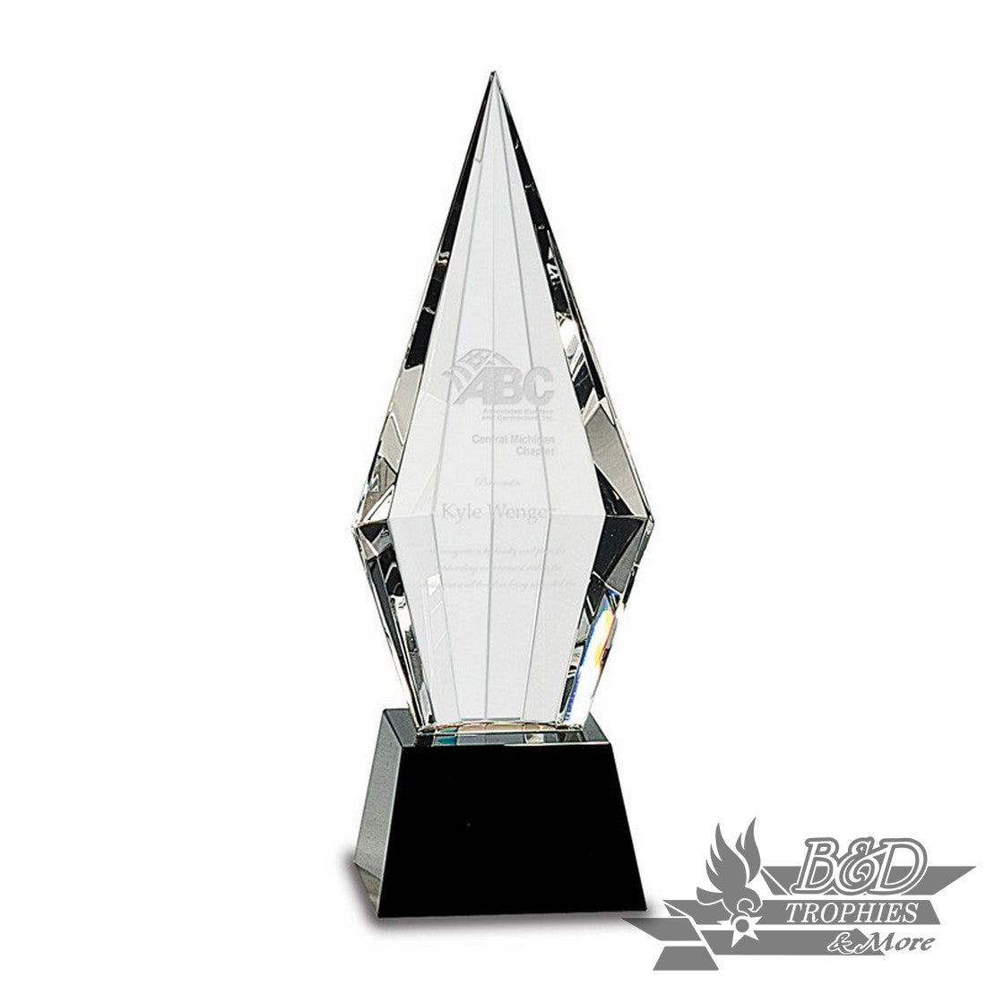 Obelisk Facet Crystal Award on Black Pedestal Base