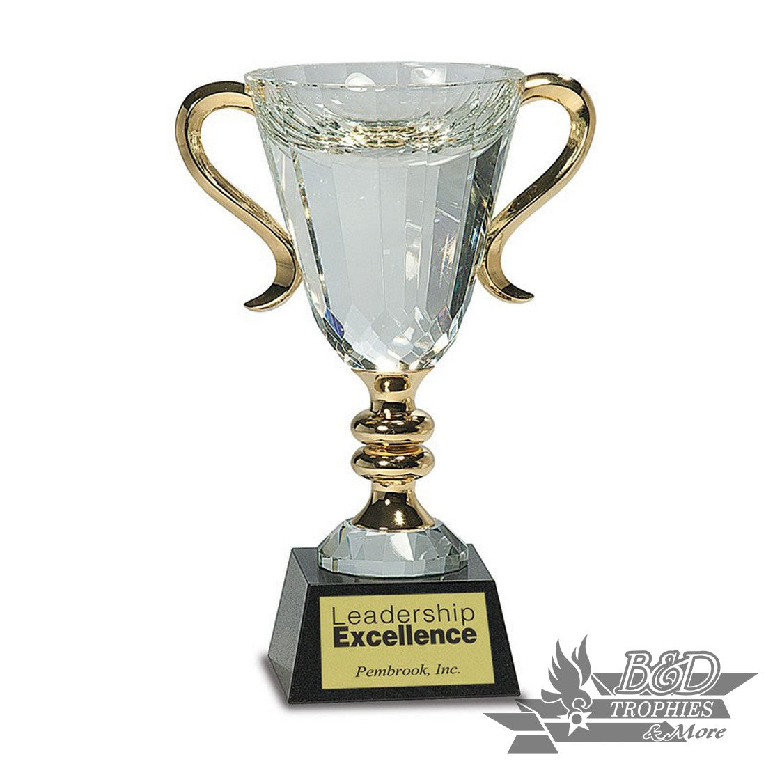 Crystal Cup Award with Gold Handles/Stem on Black Base