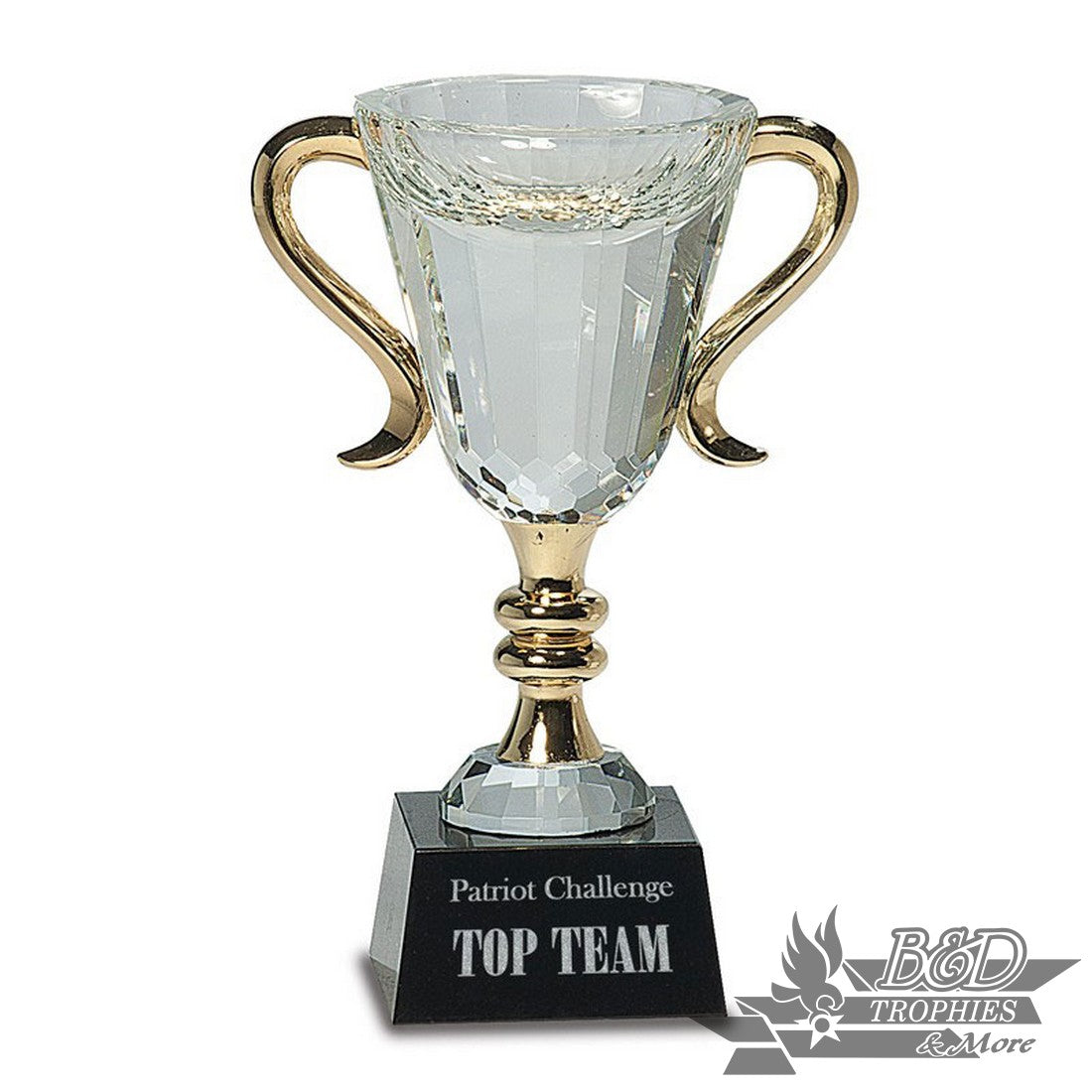Crystal Cup Award with Gold Handles/Stem on Black Base