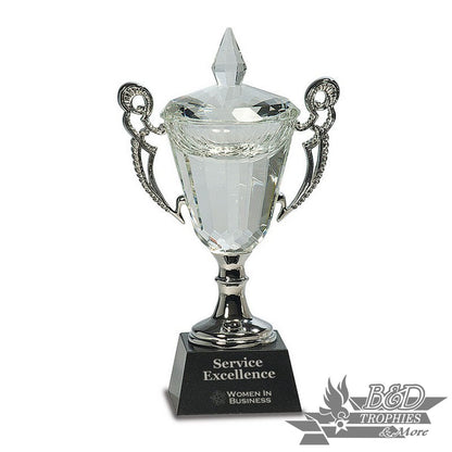 Crystal Cup Award with Silver Handles/Stem on Black Base