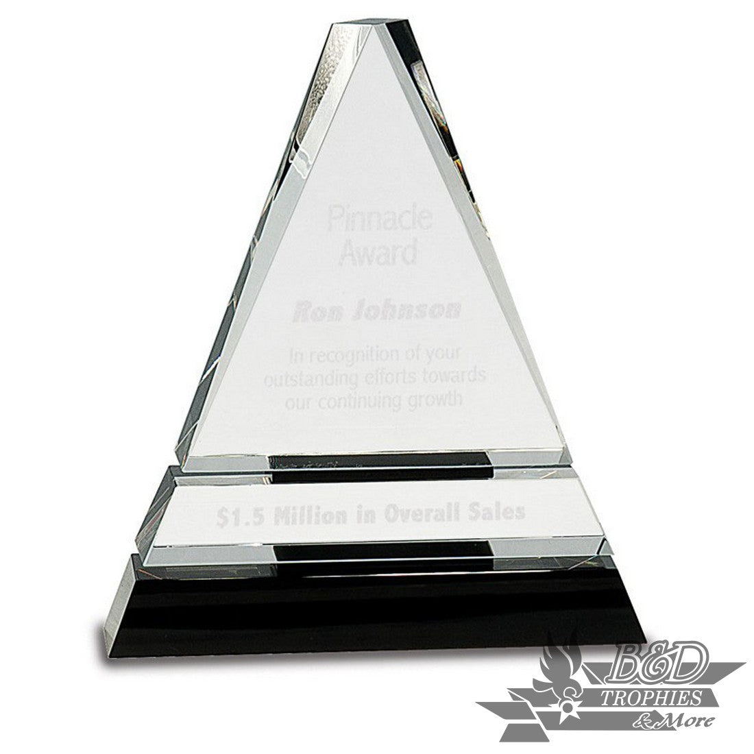 Clear Crystal Triangle Award on Black Pedestal Base