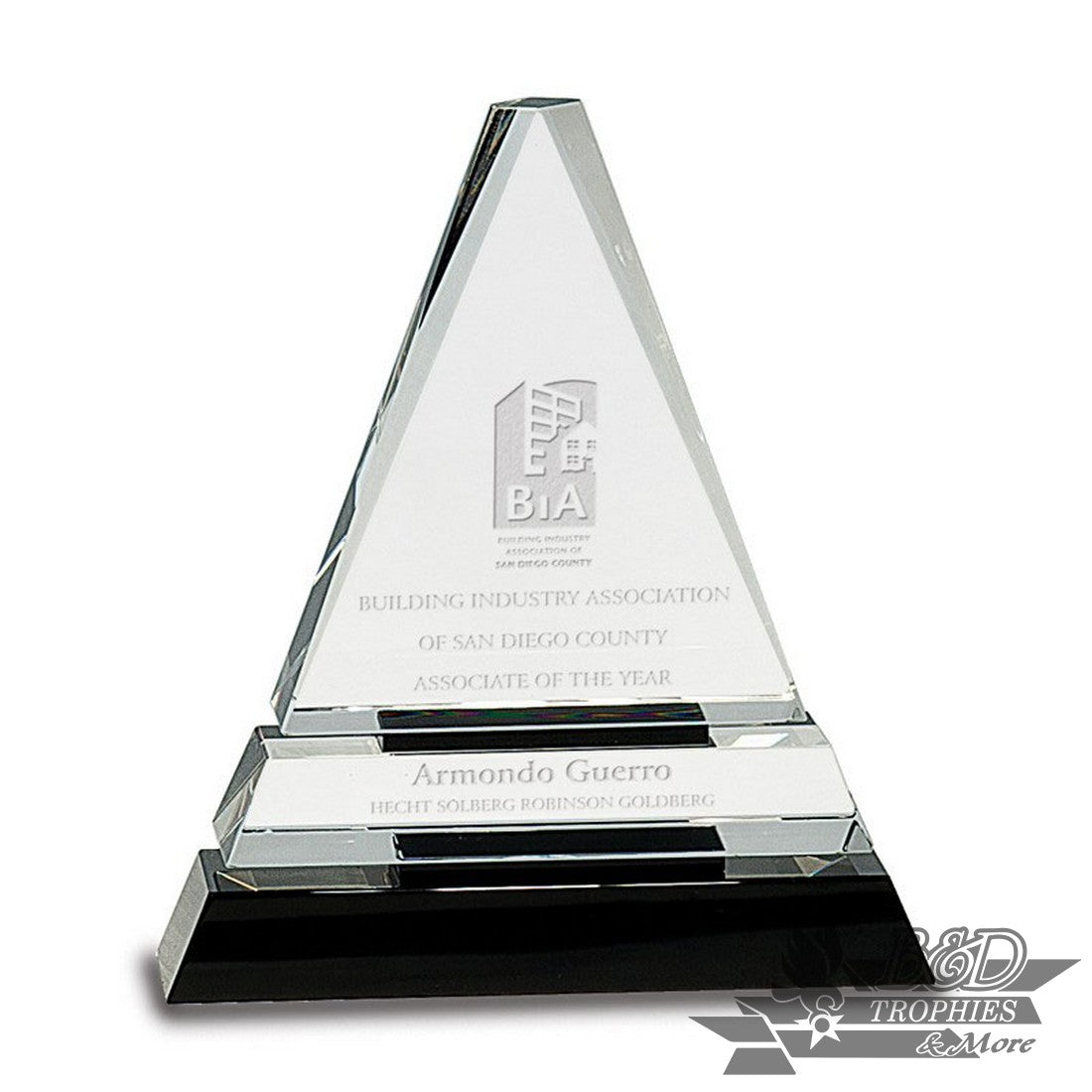 Clear Crystal Triangle Award on Black Pedestal Base