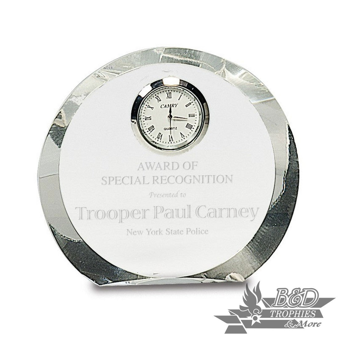 Clear Crystal Round Award with Clock
