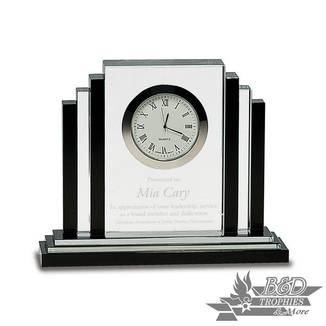Clear and Black Crystal Award with Clock