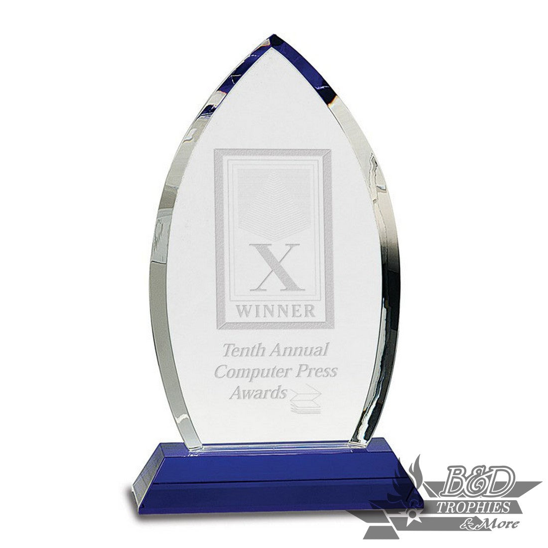 Clear Crystal Oval Award on Blue Pedestal Base