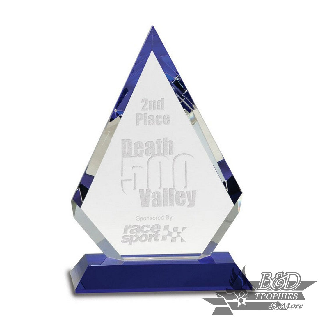 Clear Crystal Diamond Award on Blue Pedestal Base
