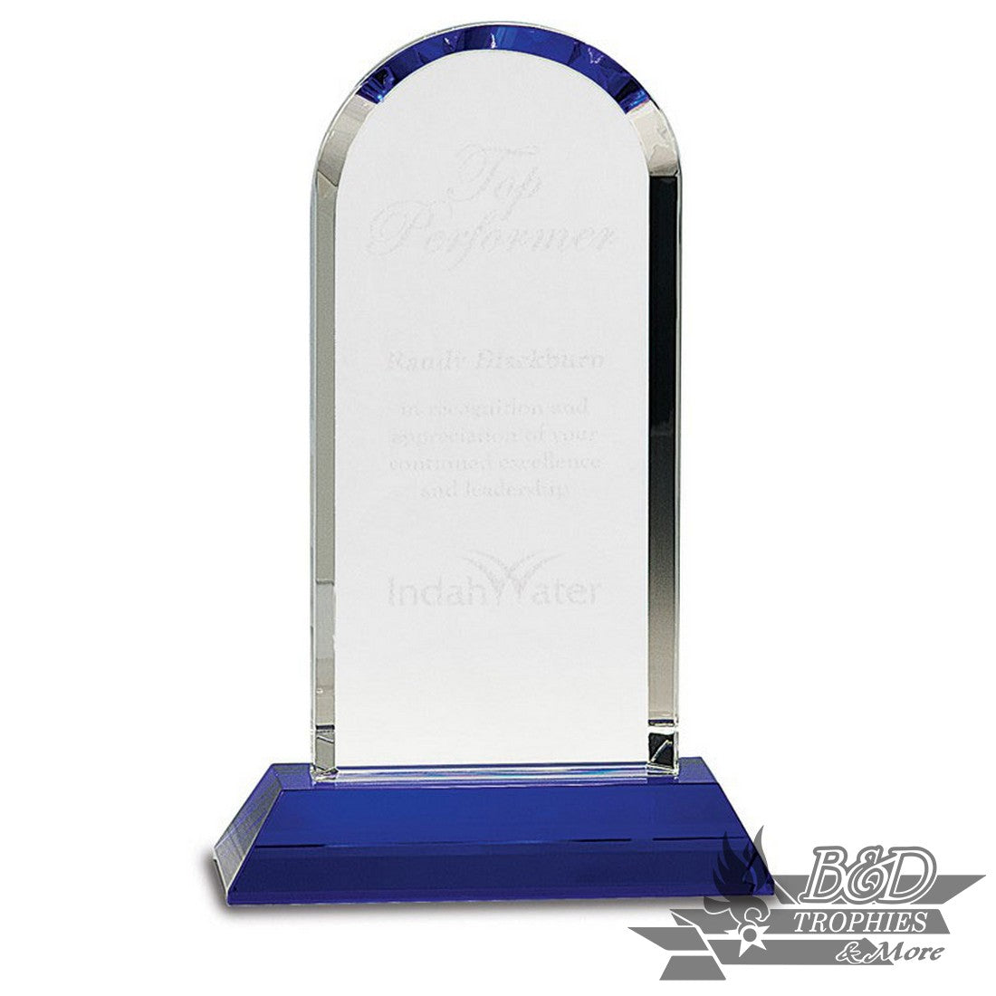 Clear Crystal Dome Award on Blue Pedestal Base