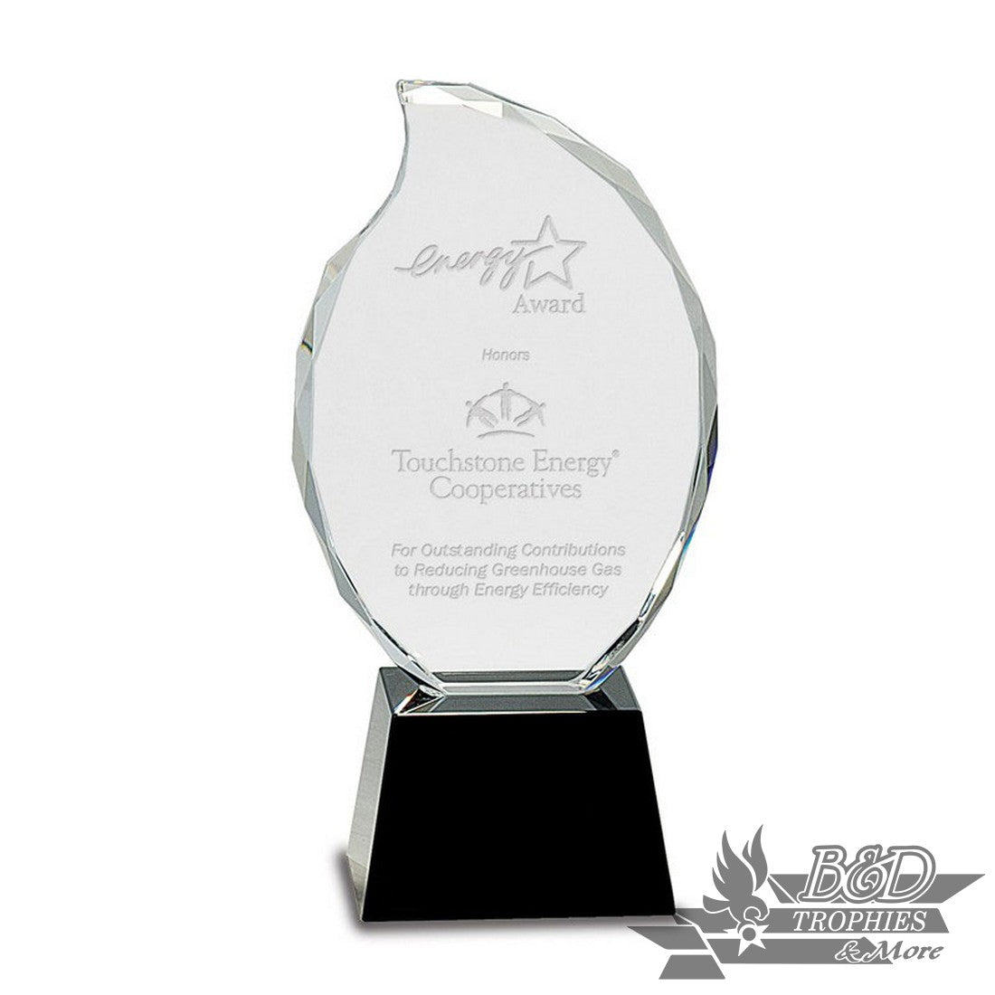 Clear Crystal Flame Award on Black Pedestal Base