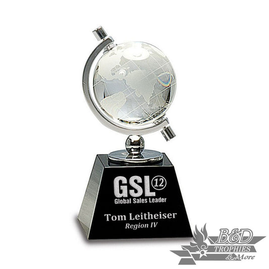 Crystal Spinning Globe Award on Black Base