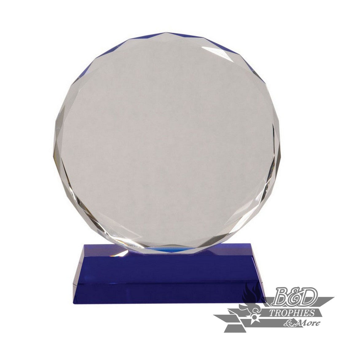 Round Crystal with Facet Award on Blue Pedestal Base