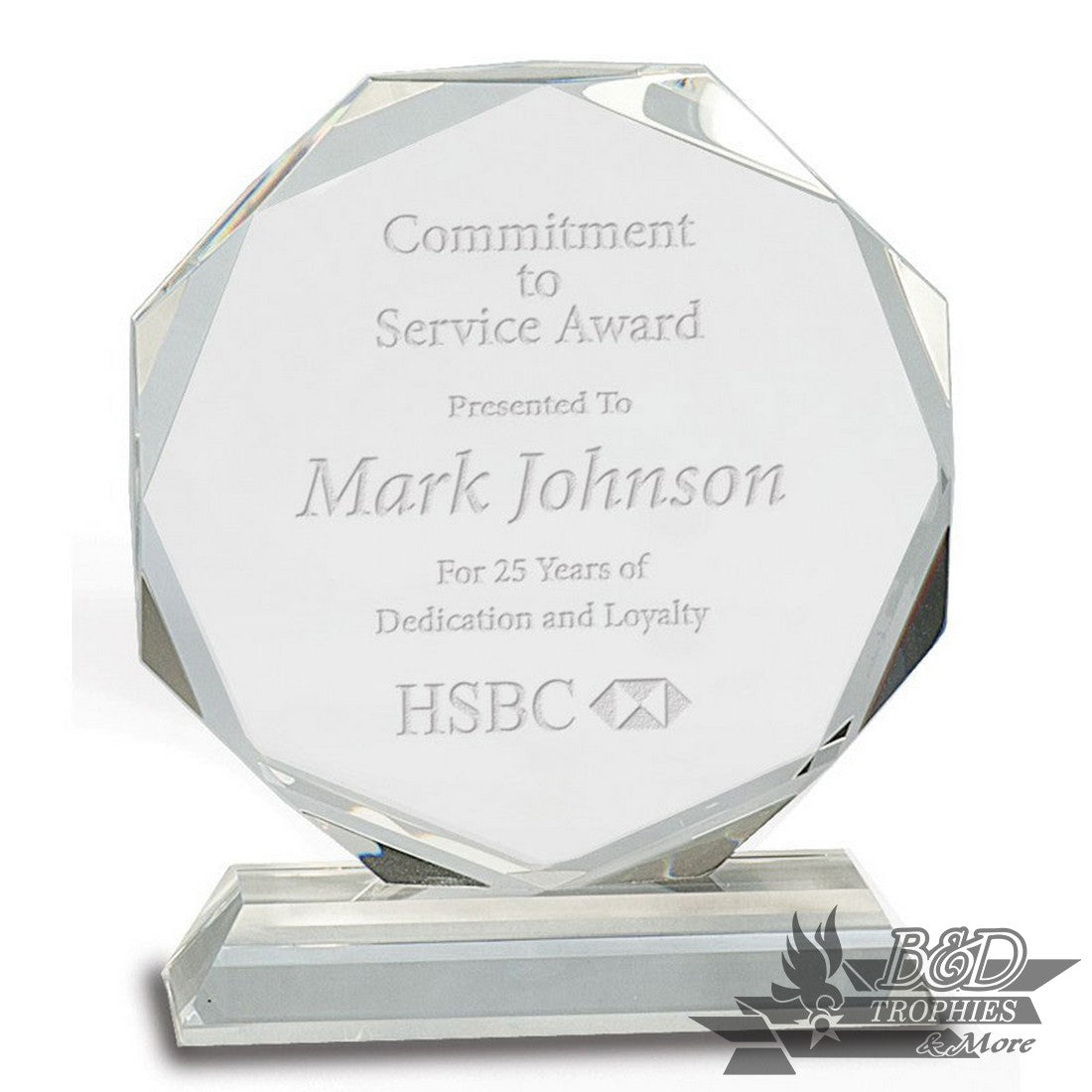Clear Crystal Octagon Award on Clear Pedestal Base