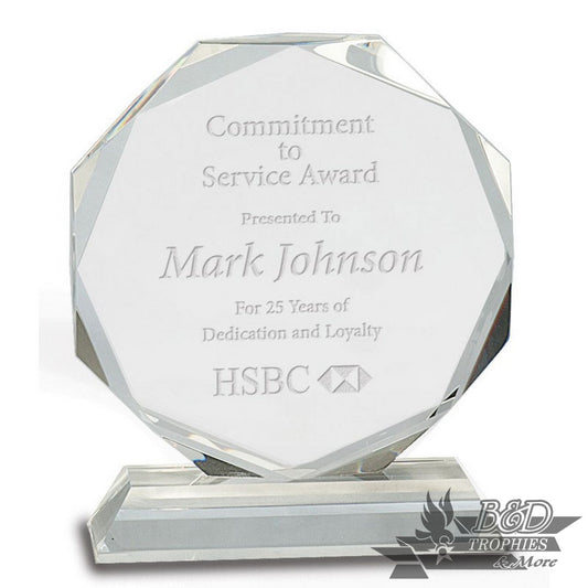 Clear Crystal Octagon Award on Clear Pedestal Base