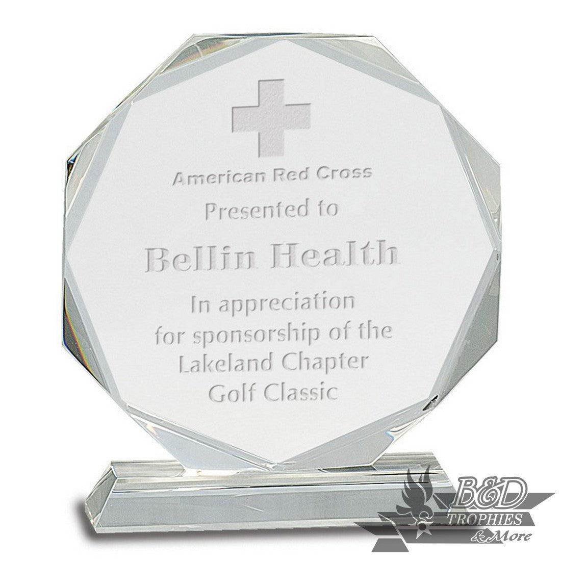 Clear Crystal Octagon Award on Clear Pedestal Base