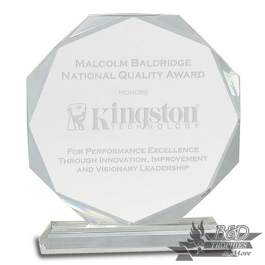 Clear Crystal Octagon Award on Clear Pedestal Base