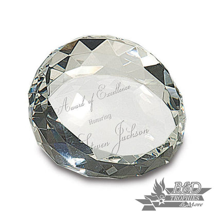 Clear Round Crystal Facet Paperweight Award