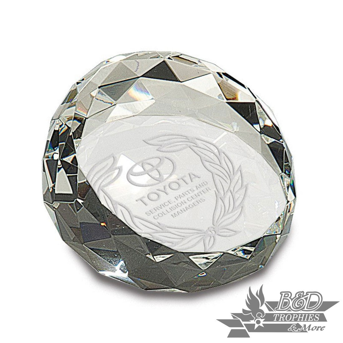 Clear Round Crystal Facet Paperweight Award