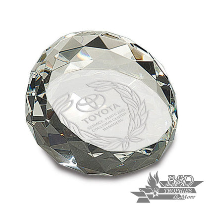 Clear Round Crystal Facet Paperweight Award