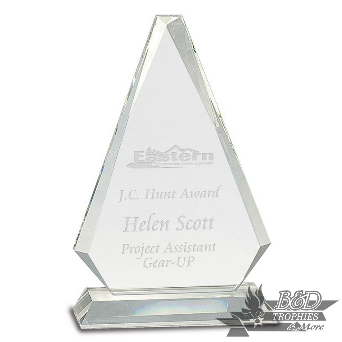 Clear Crystal Triangle Award on Clear Pedestal Base