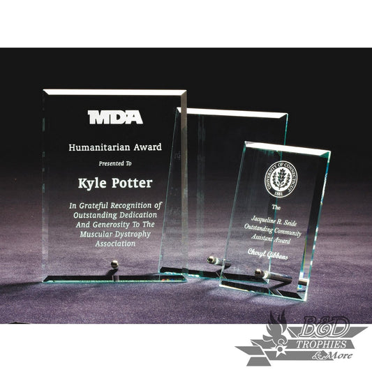 Bevel Edge Glass Standing Plaque Award - Clear