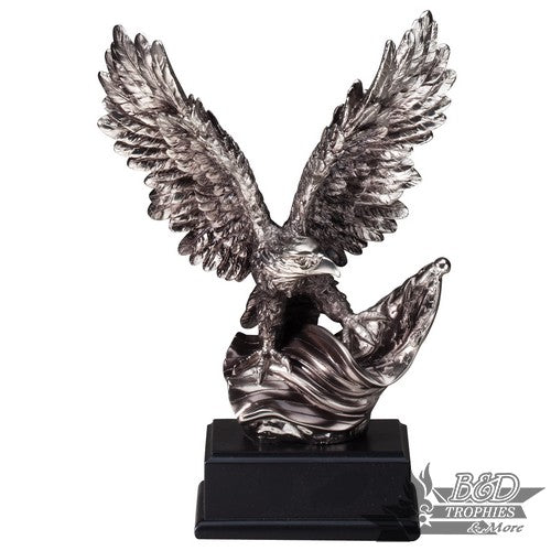 Silver Eagle with Flag on Black Base
