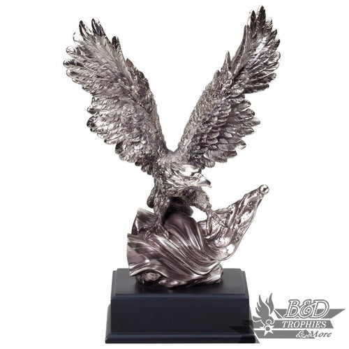 Silver Eagle with Flag on Black Base