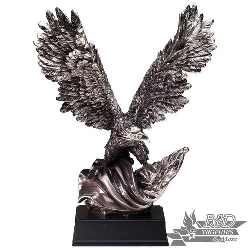 Silver Eagle with Flag on Black Base