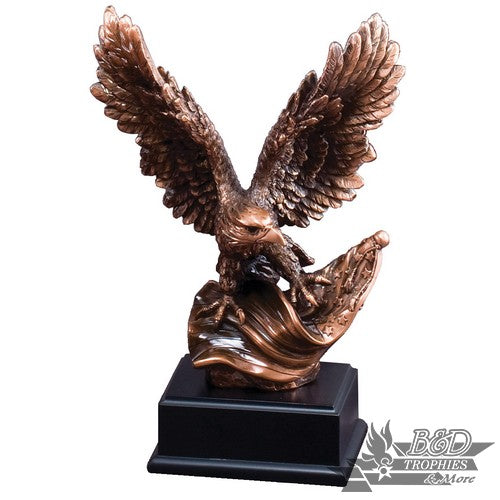 Bronzed Eagle with Flag on Black Base