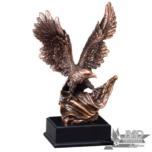 Bronzed Eagle with Flag on Black Base